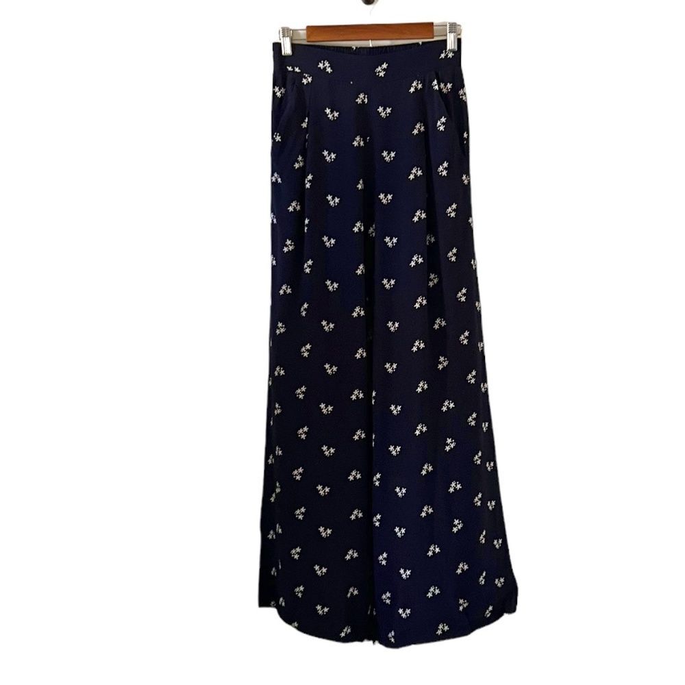 CAbi Sashay Floral Palazzo Pull-On Wide Leg Pants In Deep Navy Size XS